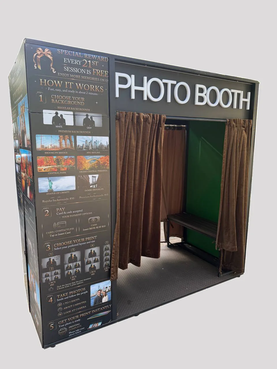 Photo booth front and side view