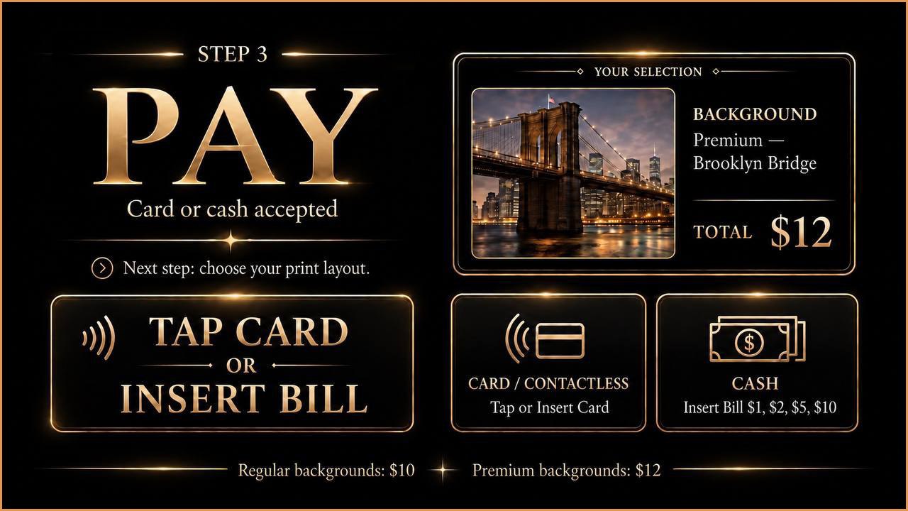 Step 3 — pay by card or cash